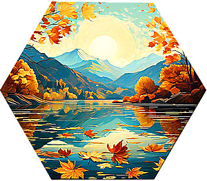 Number Painting with Gilding - Hexagon. Autumn Landscape in the Mountains