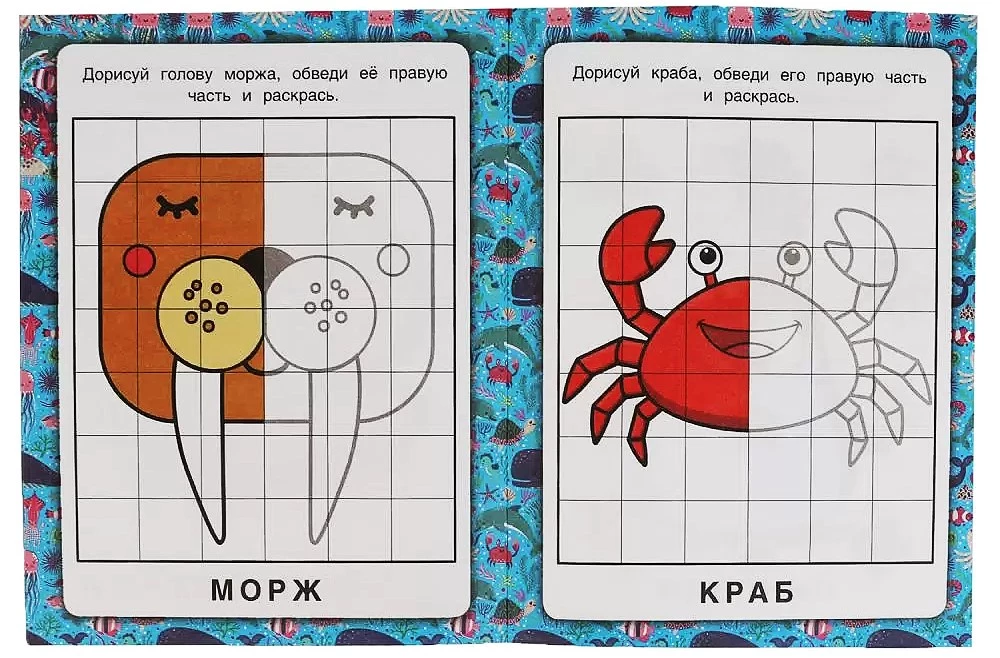 Mirror Coloring. Marine Animals