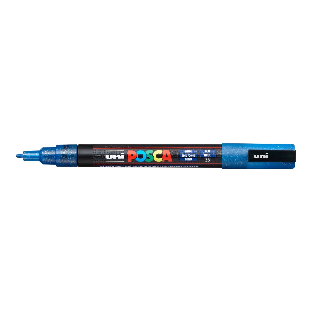 Маркер UNI Posca PC-3ML, синий с блёстками (33)