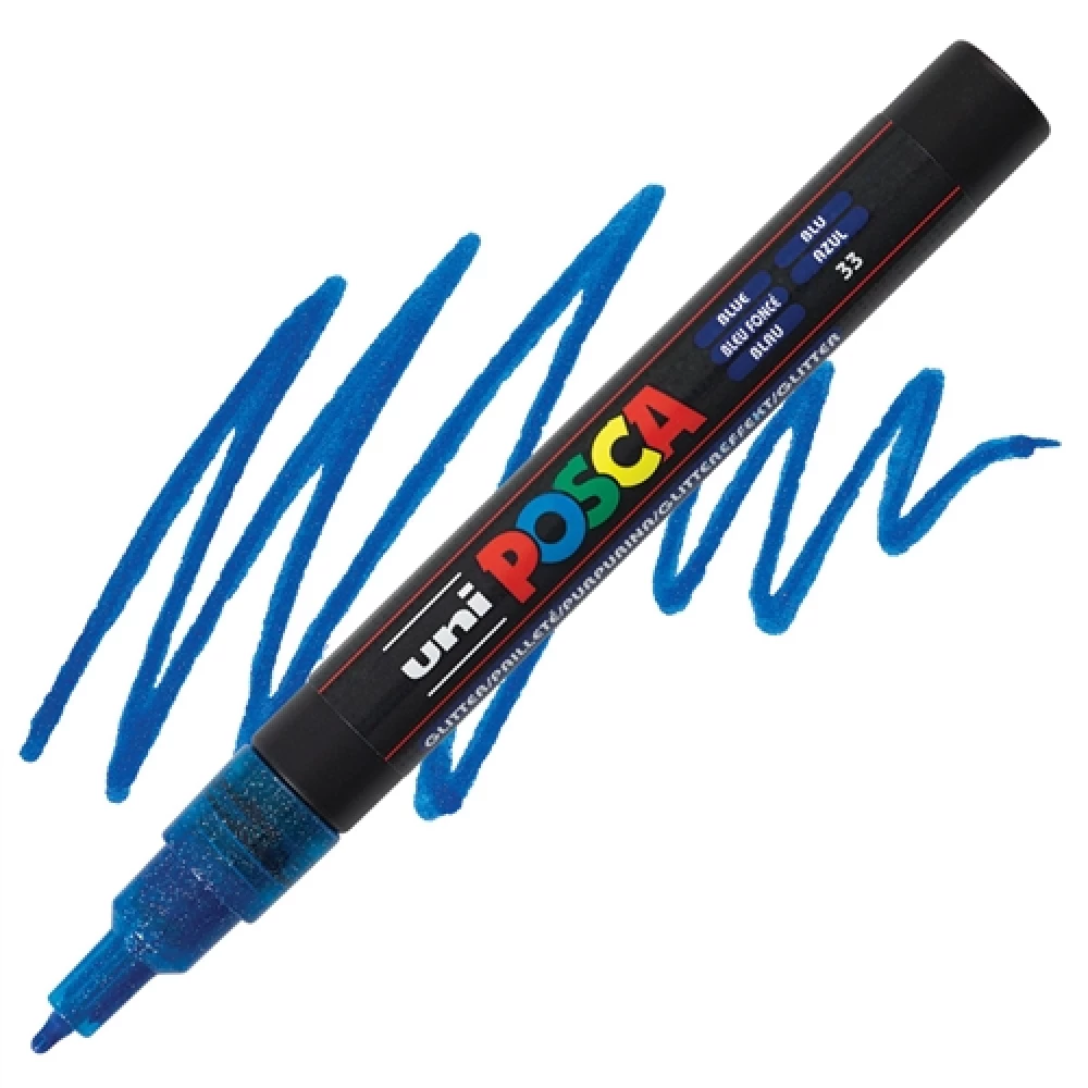 Маркер UNI Posca PC-3ML, синий с блёстками (33)