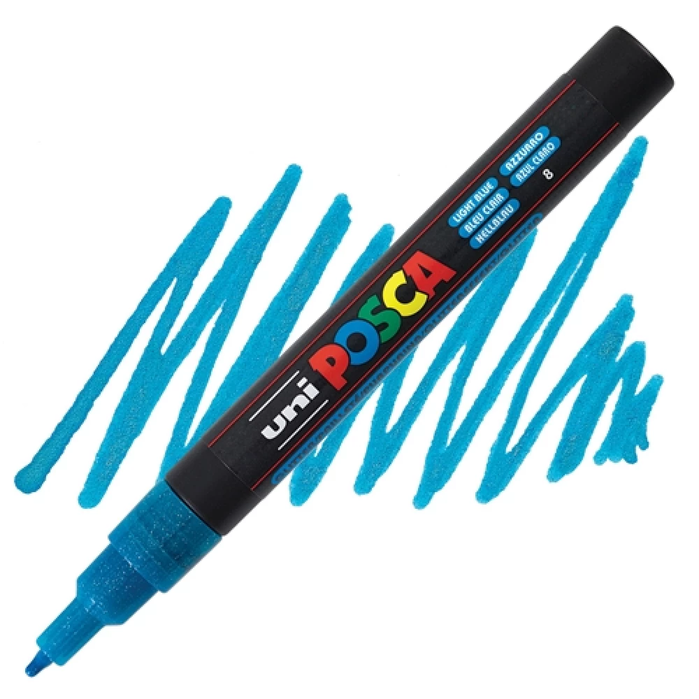 UNI Posca PC-3ML Marker, Light Blue with Glitter (8)