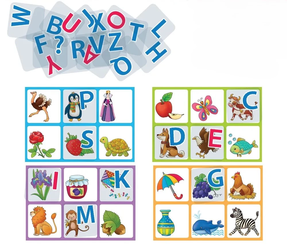 Plastic Lotto for Toddlers - English Alphabet. Selecting Letters, Learning Words