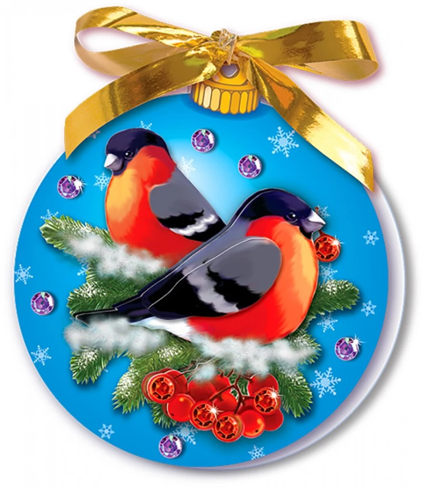 Greeting Card Set - New Year's Ball. Bullfinches