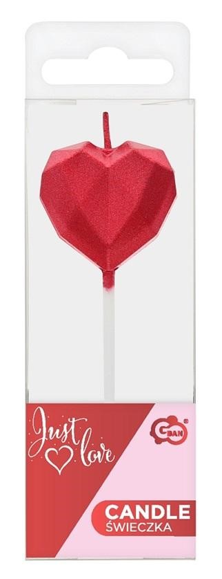 Свеча для торта - HEART Diamond, красная 10.5х3.5 см