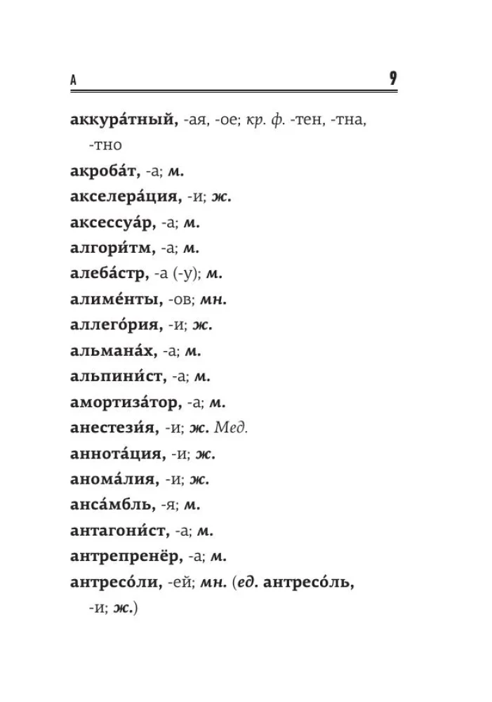 Russian language. 1000 difficult dictionary words