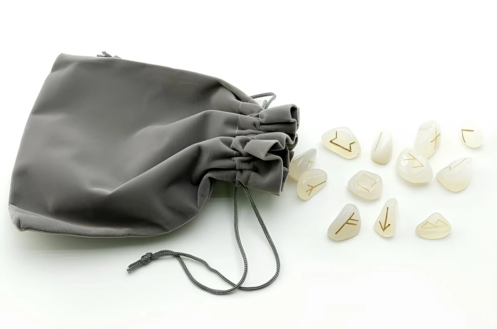 Scandinavian Runes (set of runes for divination made of white agate + book)