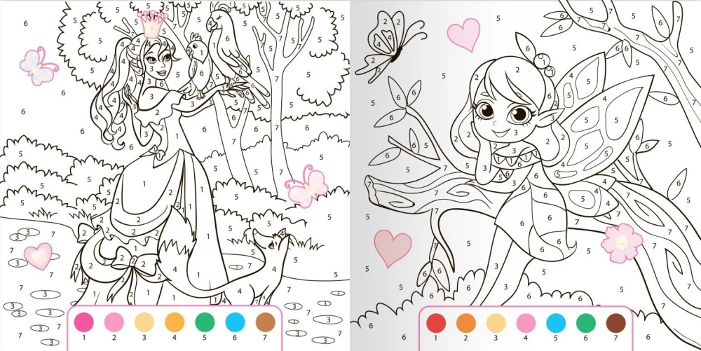 Coloring by numbers with stickers - Magical world