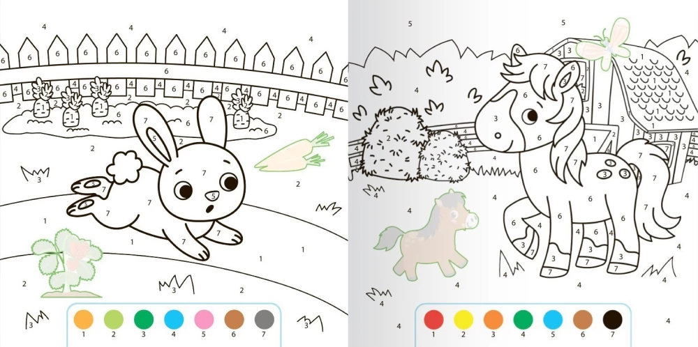 Number Coloring Book with Stickers - Fun Farm