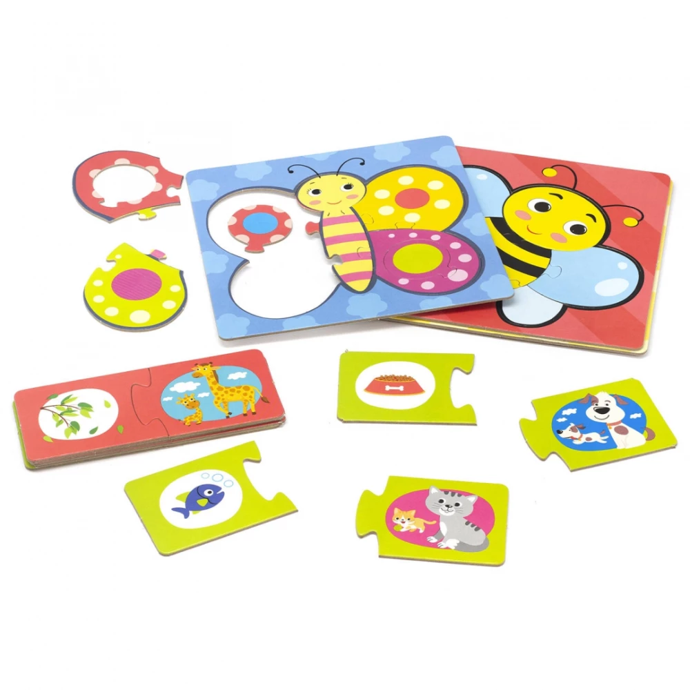 Developmental game - Puzzle-sorter (4 in 1). In the garden