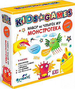 Set of four games. Monsteroteca. Board Game. Domino. Memo