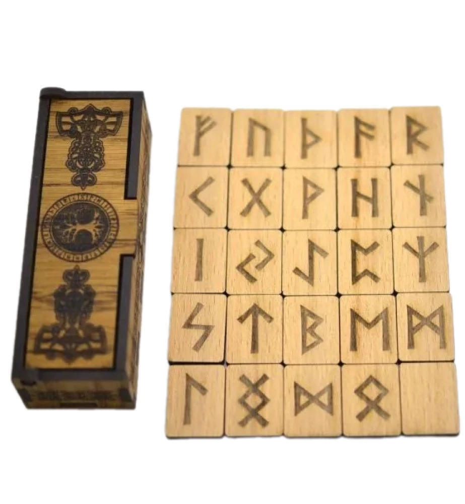 Northumbrian Runes 25 pieces (wooden runes made of beech in a box)