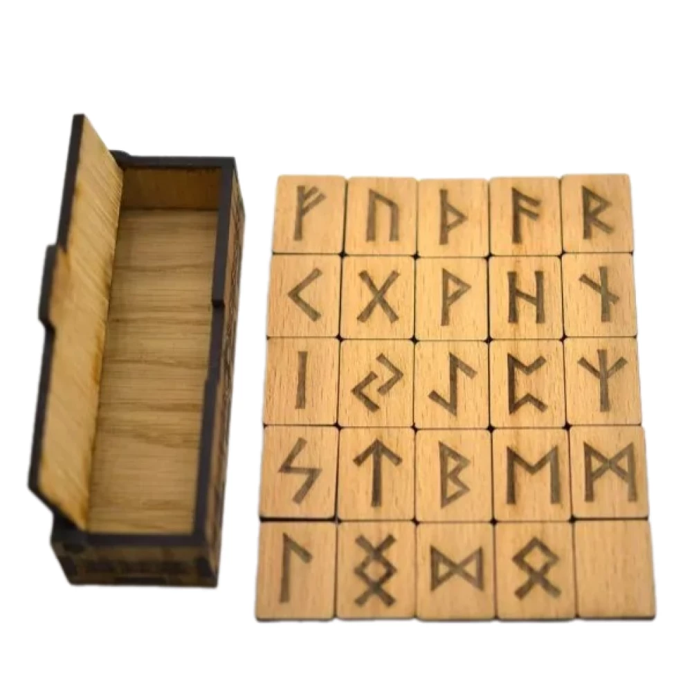 Northumbrian Runes 25 pieces (wooden runes made of beech in a box)