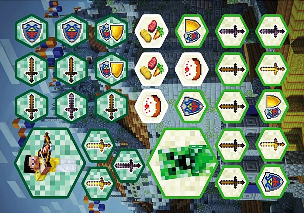 Gra planszowa - Konfrontacja. W stylu Minecraft. Walka z Creeperem
