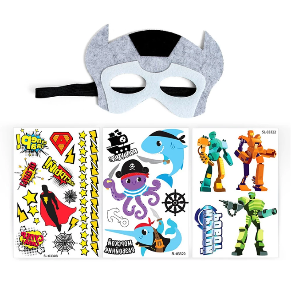 Set of Children's Tattoos + Superhero Mask - Avengers. Captain America, make a mask + MARVEL transfers