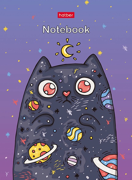 Business Notebook in Checkered, 160 Sheets - Cosmic Kitty