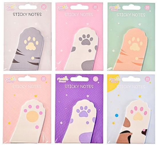 Notizblock mit Haftnotizen - Pfoten, 30 Blätter, assorted