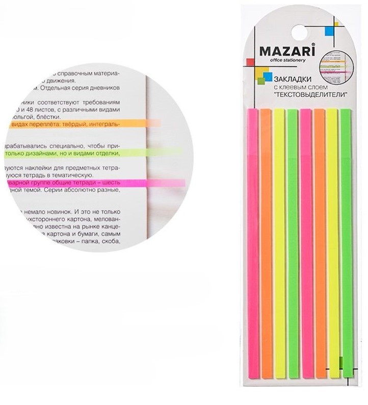 Set von Lesezeichen mit Kleberand, 8 Blöcke zu je 20 Blättern, neon Farben