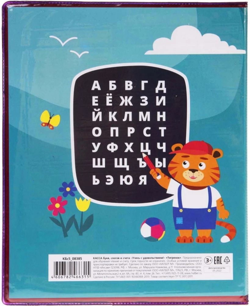 Касса букв, слогов и счета Учись с удовольствием! Тигренок, 8 листов, А5