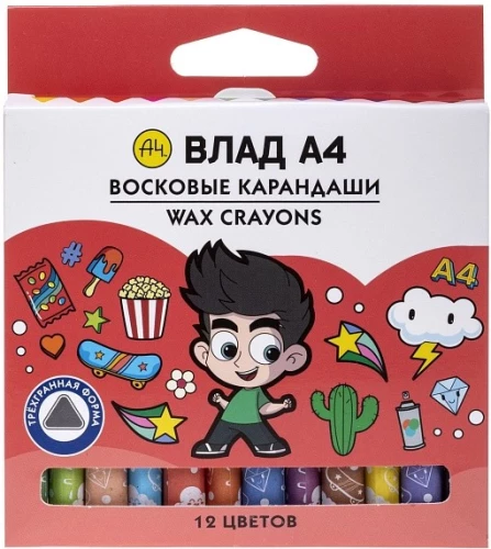 Wax Crayons - Vlad A4, 12 Colors