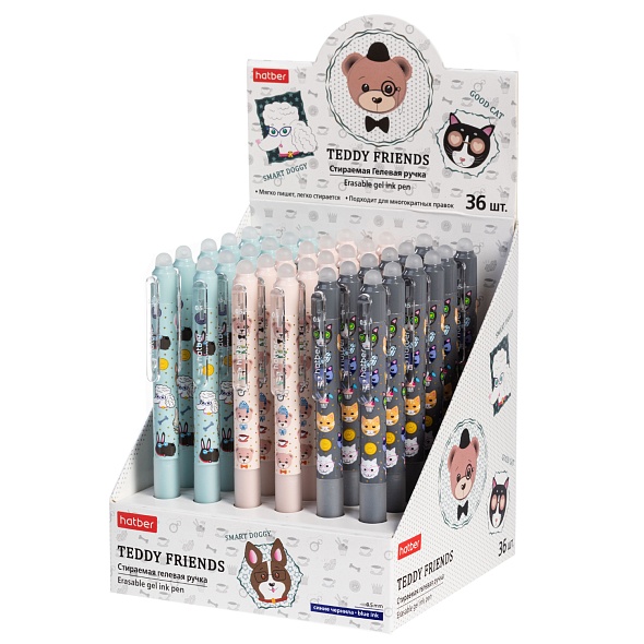 Гелевая стираемая ручка -  Teddy Friends/Друзья Тедди, синяя, в ассортименте