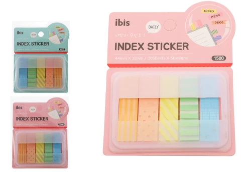 Sticky Note Set with Adhesive Edge, 5 Pads of 20 Sheets, Plastic