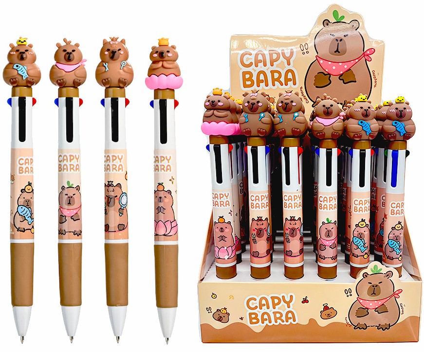 Ручка шариковая автоматическая - Капибара, 4 цветная, в ассортименте