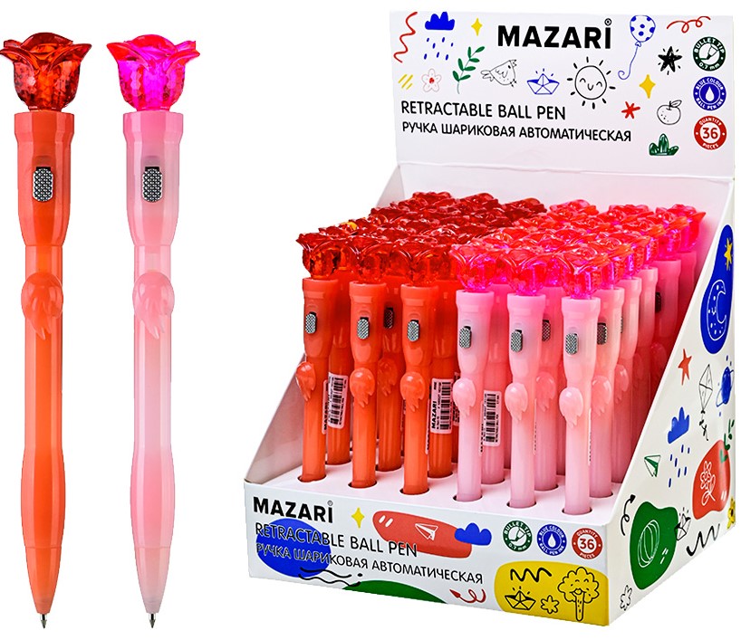 Ручка шариковая автоматическая с подсветкой - Rose, синяя, в ассортименте