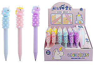 Długopis antystresowy żelowy automatyczny - Unicorn, niebieski, w asortymencie