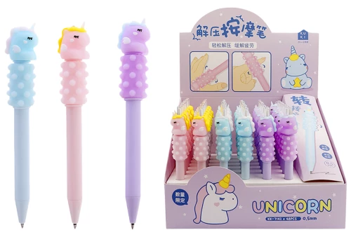 Stress Relief Gel Pen Automatic - Unicorn, Blue, Assorted