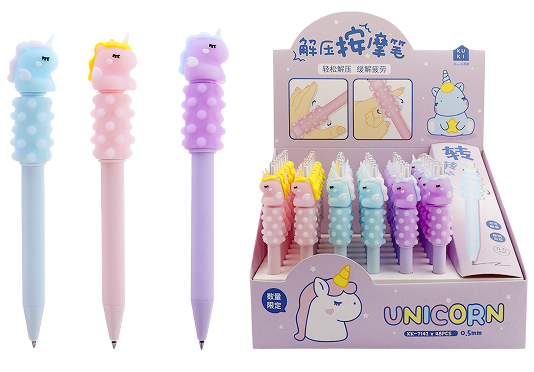 Ручка-антистресс гелевая автоматическая - Unicorn, синяя, в ассортименте