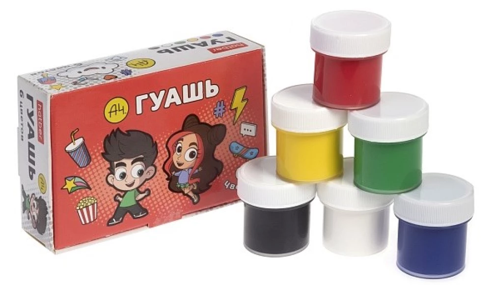 Gwasz w kartonowym pudełku, 10ml, 6 kolorów - Wład A4