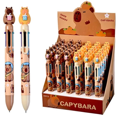 Ballpoint Pen, Automatic, 6 Colors - Capybara, Assorted