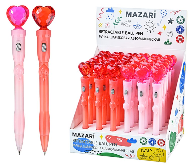Ручка шариковая автоматическая с подсветкой - Heart, синяя, в ассортименте