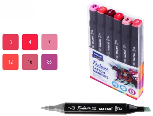 Double-sided sketch markers set - Fantasia, 6 colors, Pink colors