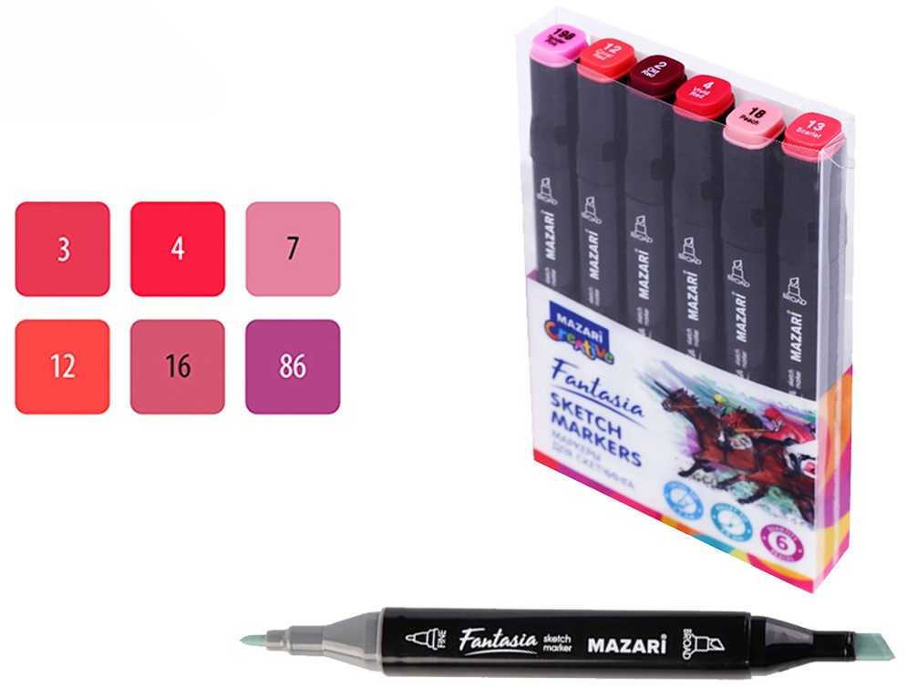 Divpusējie marķieri skicēšanai - Fantasia, 6 krāsas, rozā krāsas