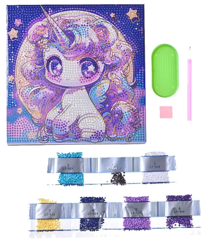 Diamond mosaic with gold embossing - Unicorn, full coverage