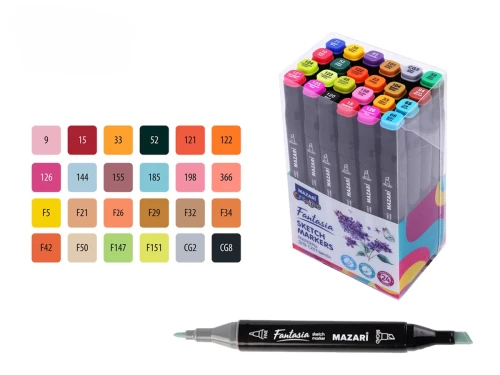 Double-sided sketching marker set Fantasia, 24 colors, Main colors