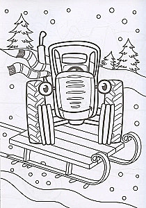 Coloring book 50 pictures. Blue tractor