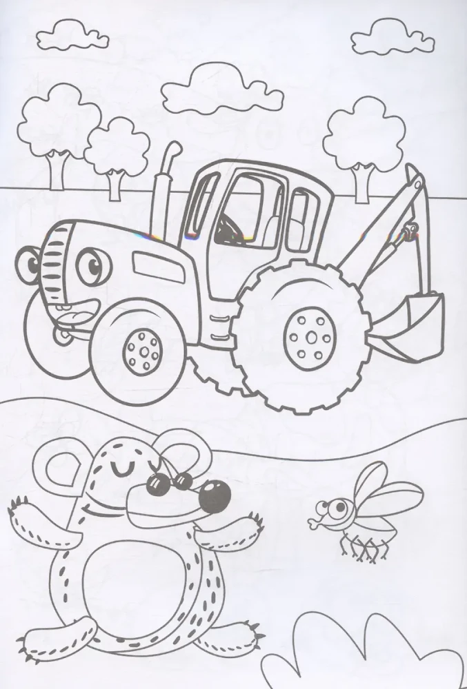 Coloring book 50 pictures. Blue tractor