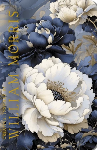 Creative Notebook. Inspired by William Morris (blue and white peonies)