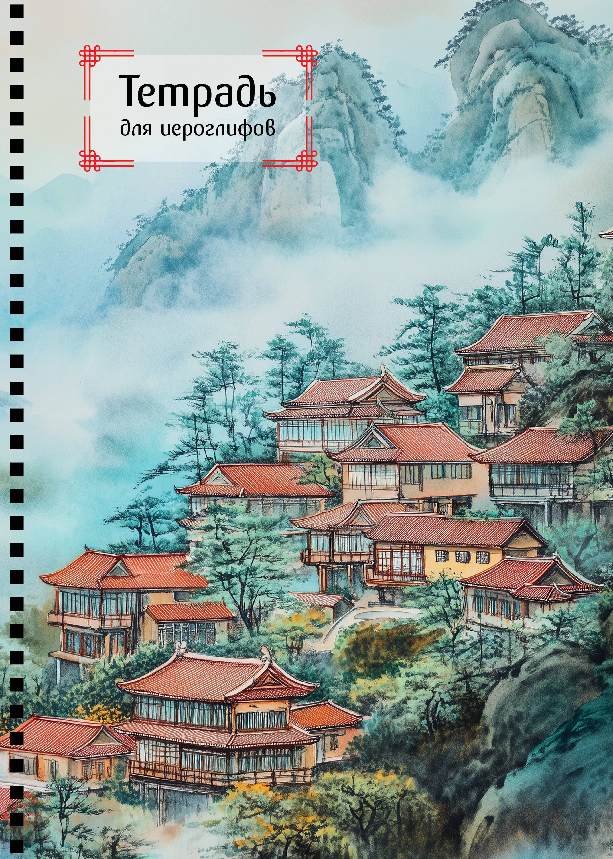 Notizbuch für Schriftzeichen mit Spirale. Stadt im Nebel