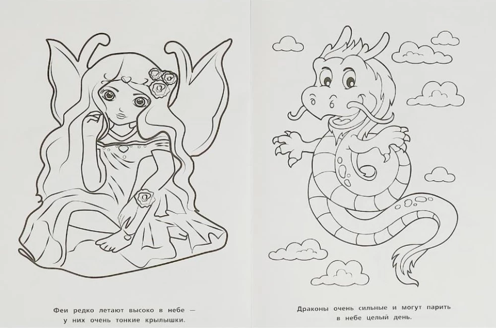 Феи и драконы. Первая раскраска мультяшная