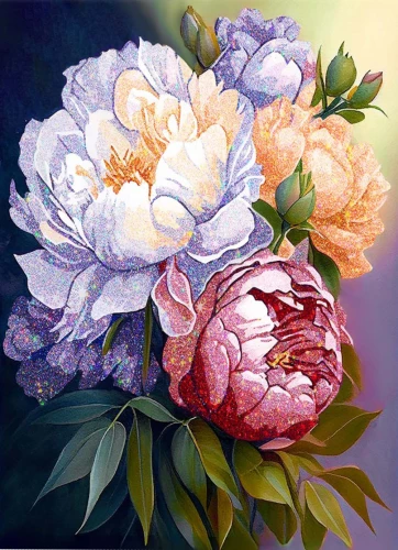 Crystal-Dotted Paint by Numbers - Blooming Bright Peonies