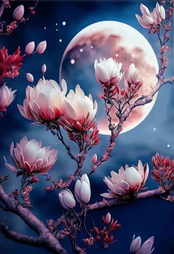 Numbered Painting with Crystal Crystals - Blooming Magnolia