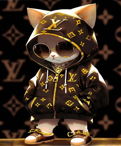 Numbered painting black canvas with gold leaf - Fashionable kitten