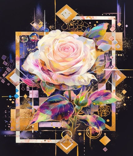 Number Painting Black Canvas with Gold Leaf - Magical Rose