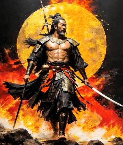 Numbered Painting Black Canvas with Gold Leaf - Japanese Samurai