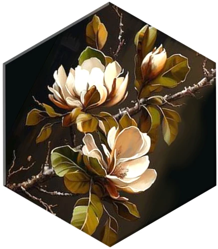 Numbered Painting Black Canvas with Gold Leaf Hexagon - White Magnolia