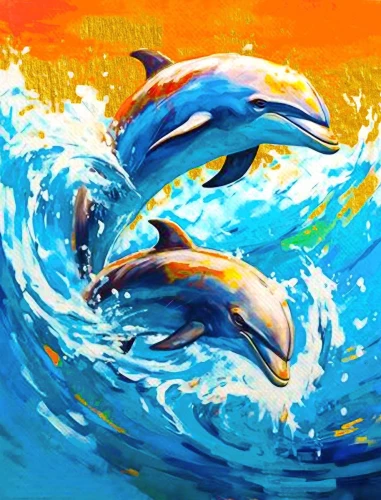 Numbered Painting with Gold Leaf - Dolphin Game