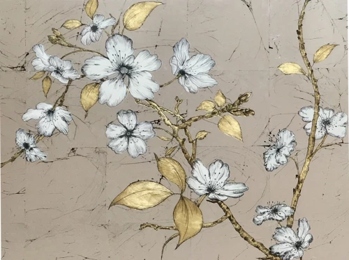 Numbered Painting with Gold Leaf - Magnolia Flowers